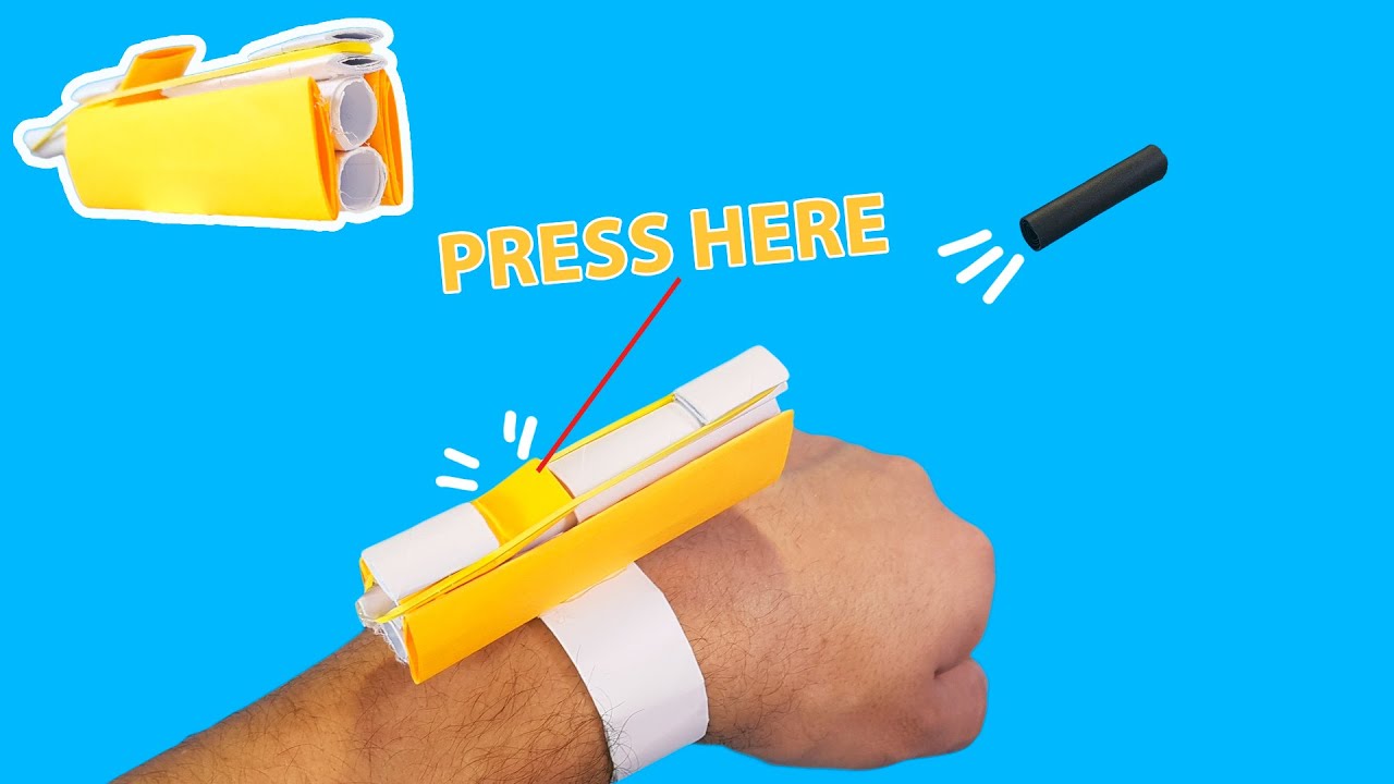 Paper Gun Watch that Shoots - EASY TUTORİAL. Paper Wrist Gun DIY. Origami Paper Gaming Watch