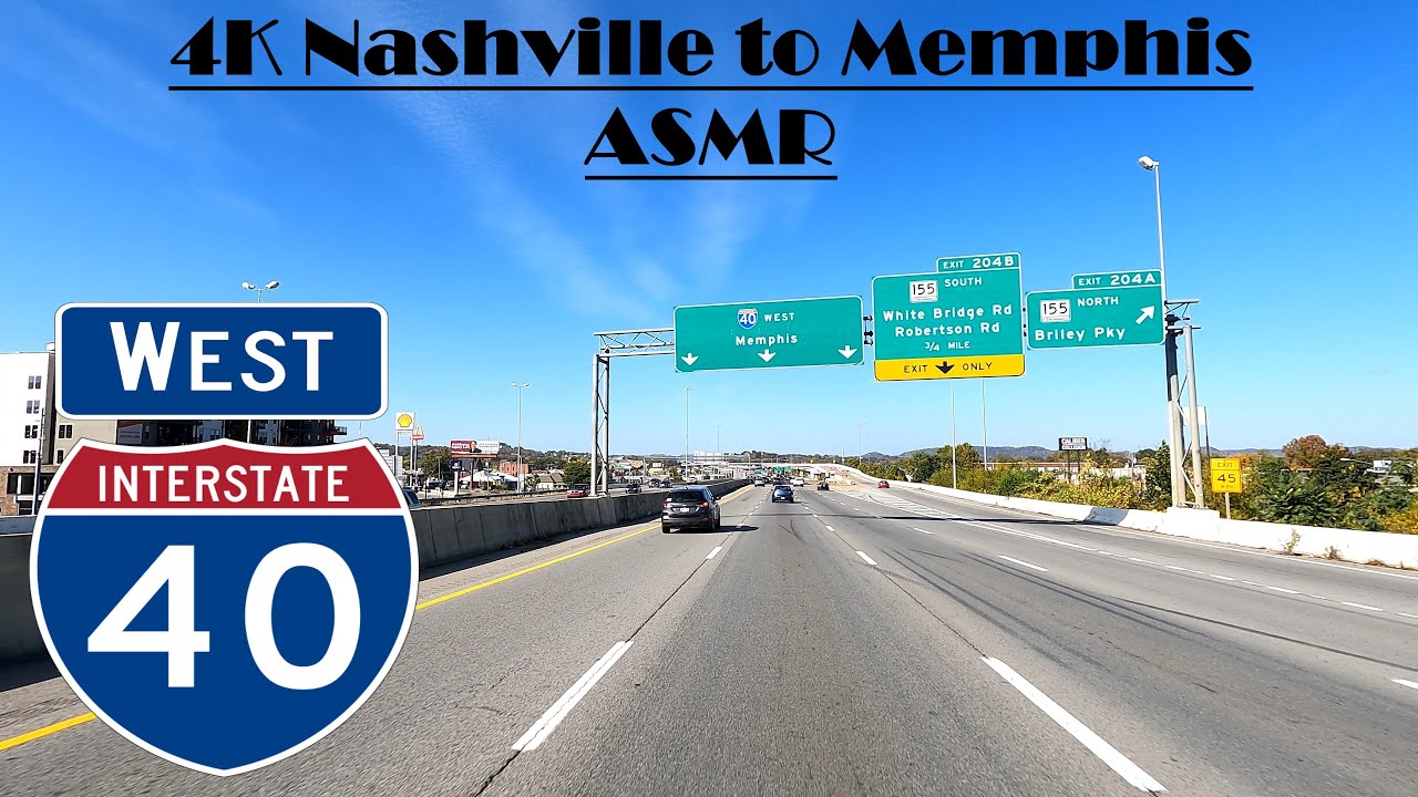 4K Drive: Nashville to Memphis ASMR.  Interstate 40 West .I 40 West