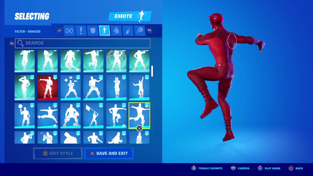 DAREDEVIL Skin showcase with almost all emotes and dances from fortnite!!