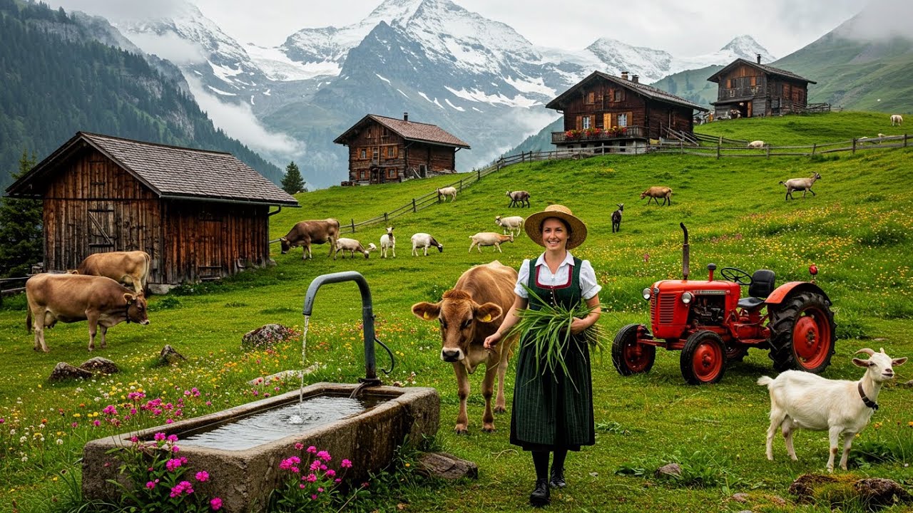 Switzerland - Life in the  Swiss village - Rainy walk in the Land of mountain pastures