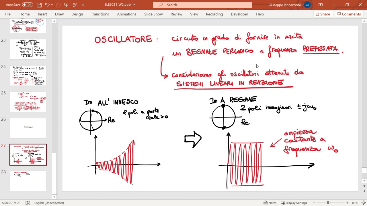 Introduzione agli oscillatori sinusoidali e criterio di Barkhausen - Lezione - Elettronica 2021