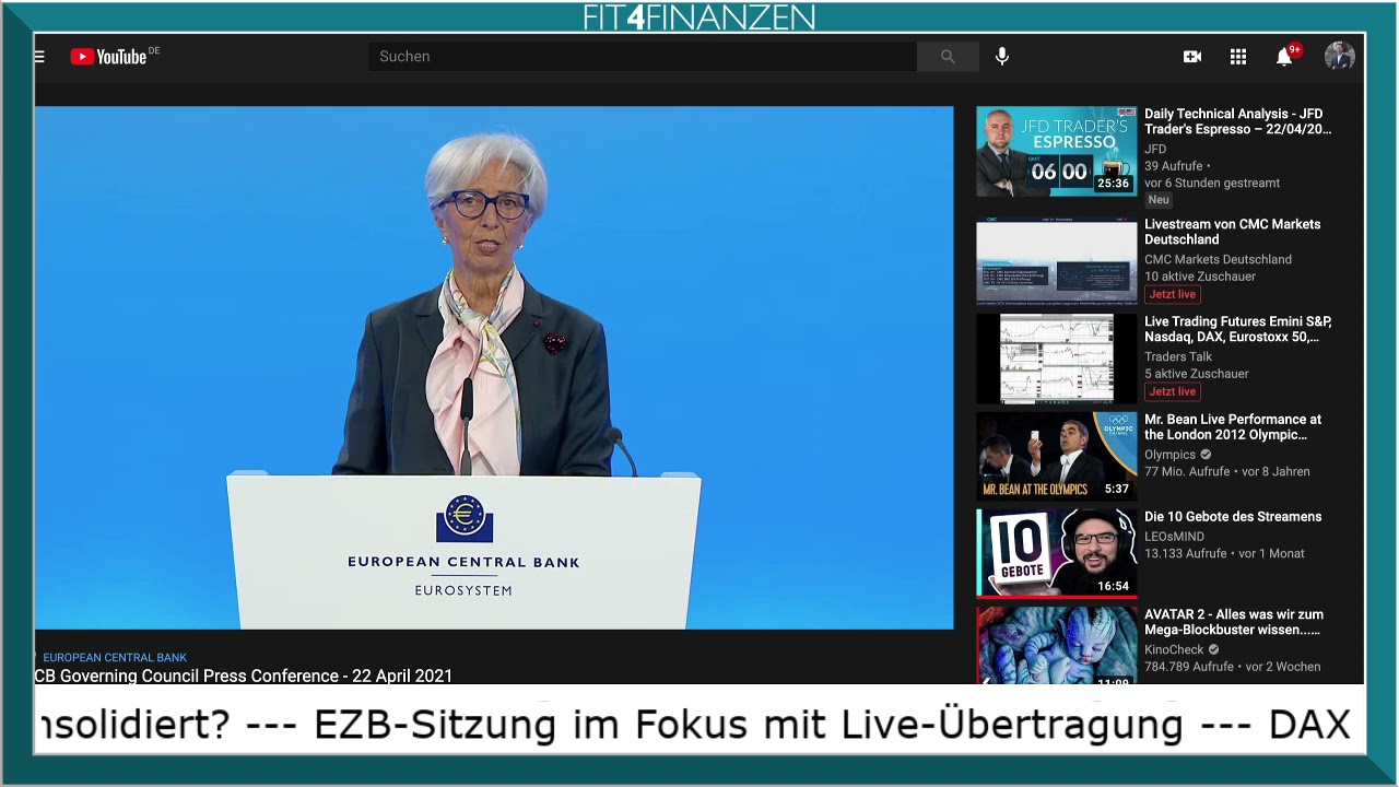 EZB-Sitzung LIVE mit Pressekonferenz, Blick auf die Wall Street Er&ouml;ffnung und den Dow, Nasdaq, DAX