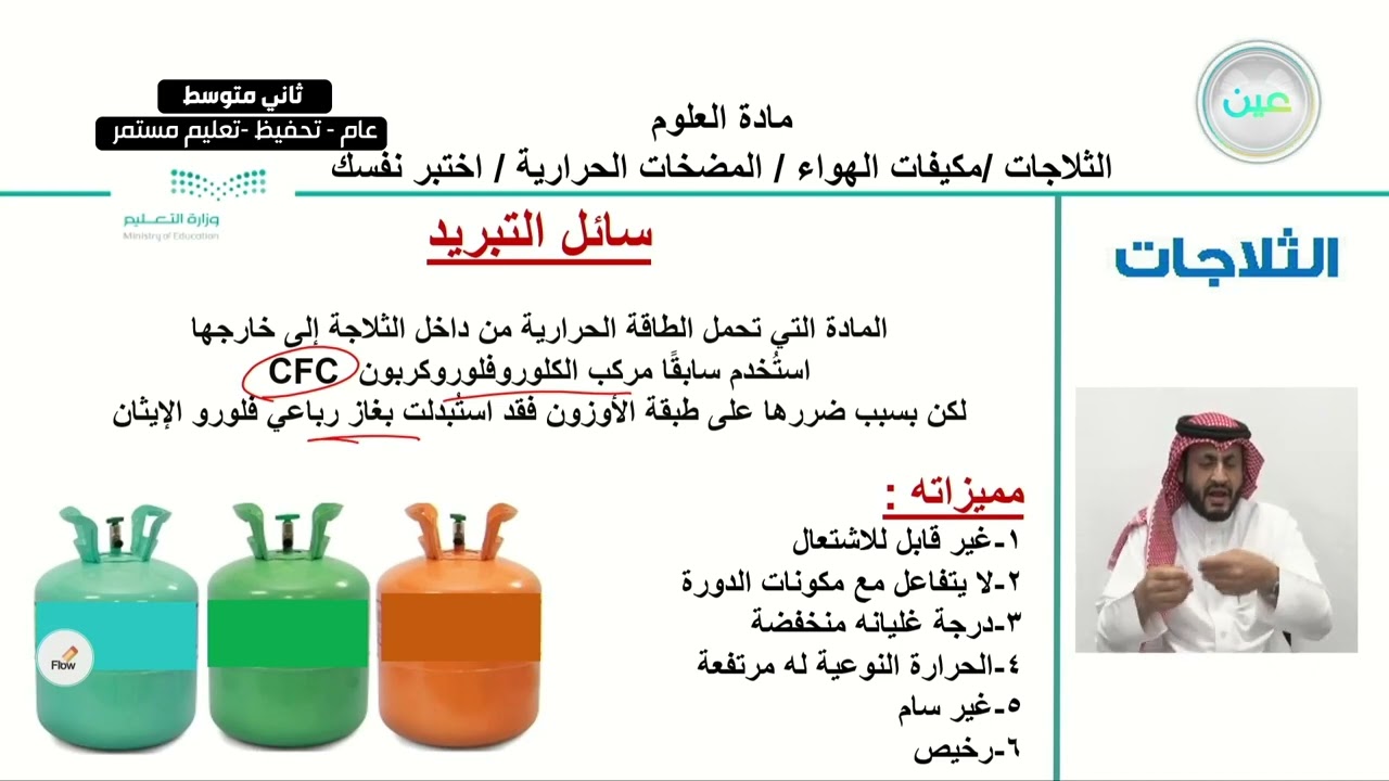 الثلاجات /مكيفات الهواء / المضخات الحرارية / اختبر نفسك - العلوم - ثاني متوسط