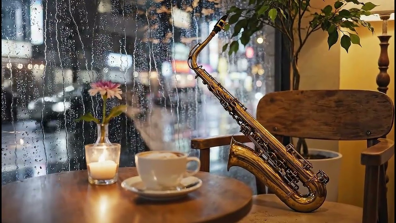 Late Night Rain Sax Jazz ☕🌧️ Smooth Cozy Cafe Music for Relaxation (3 Hours)