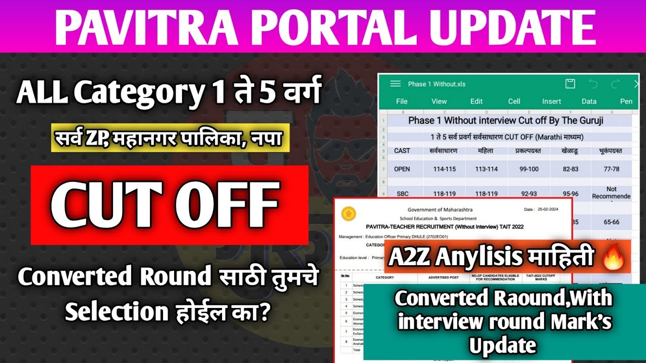 Without interview 1-5 CUT OFF | Converted Round Marks | All Category CUT OFF| pavitra portal letest