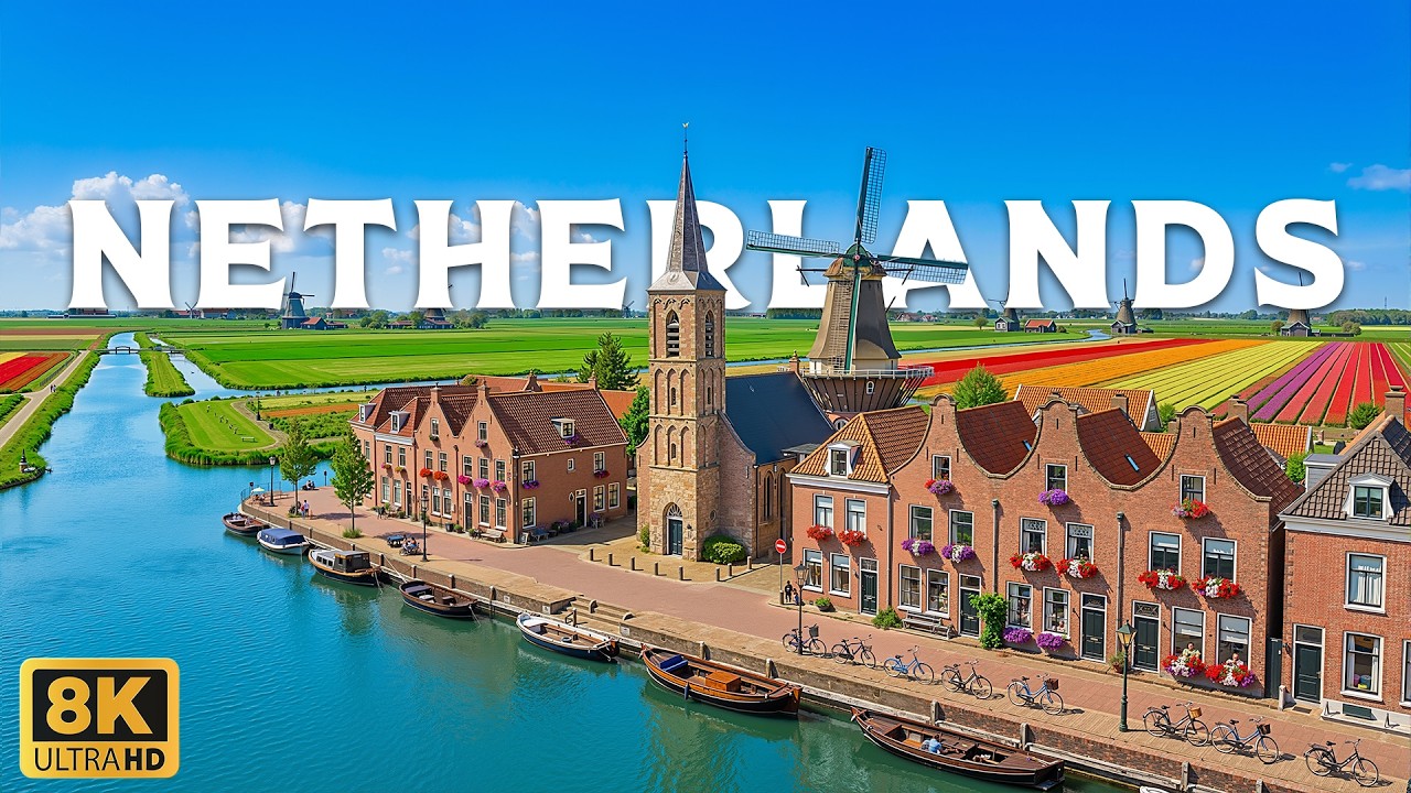 Netherlands 8K | A Dreamy Tulip Wonderland – Vibrant Tulip Fields, Old Windmills & Tranquil Canals