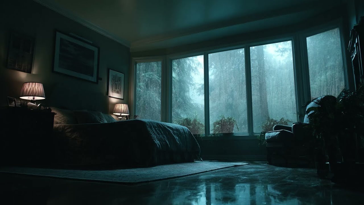 Log Cabin Bedroom with a Fireplace and Rain Outside - The Warmest Forest ASMR Experience