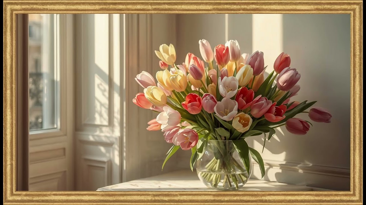 Spring Tulips Still Life Art Screensaver | Sunny Paris Floral TV Wallpaper | Elegant Frame TV Art