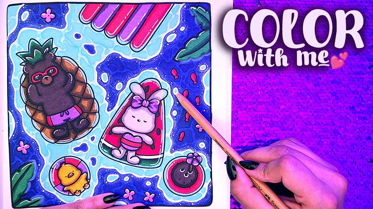 COLOR WITH ME (ASMR) 💕 COCO WYO COZY FRIENDS + OHUHU MARKERS  🎨 NO TALKING #asmrcoloring