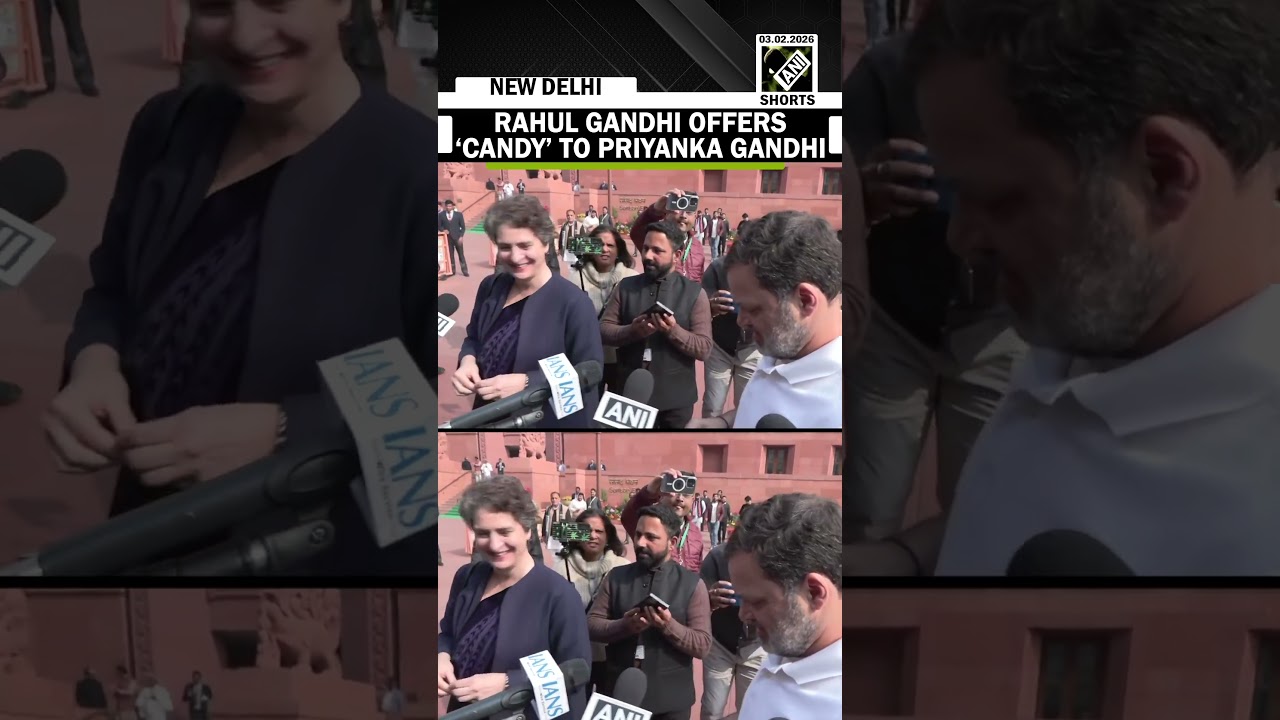 LoP Rahul Gandhi offers candy to Congress MP Priyanka Gandhi