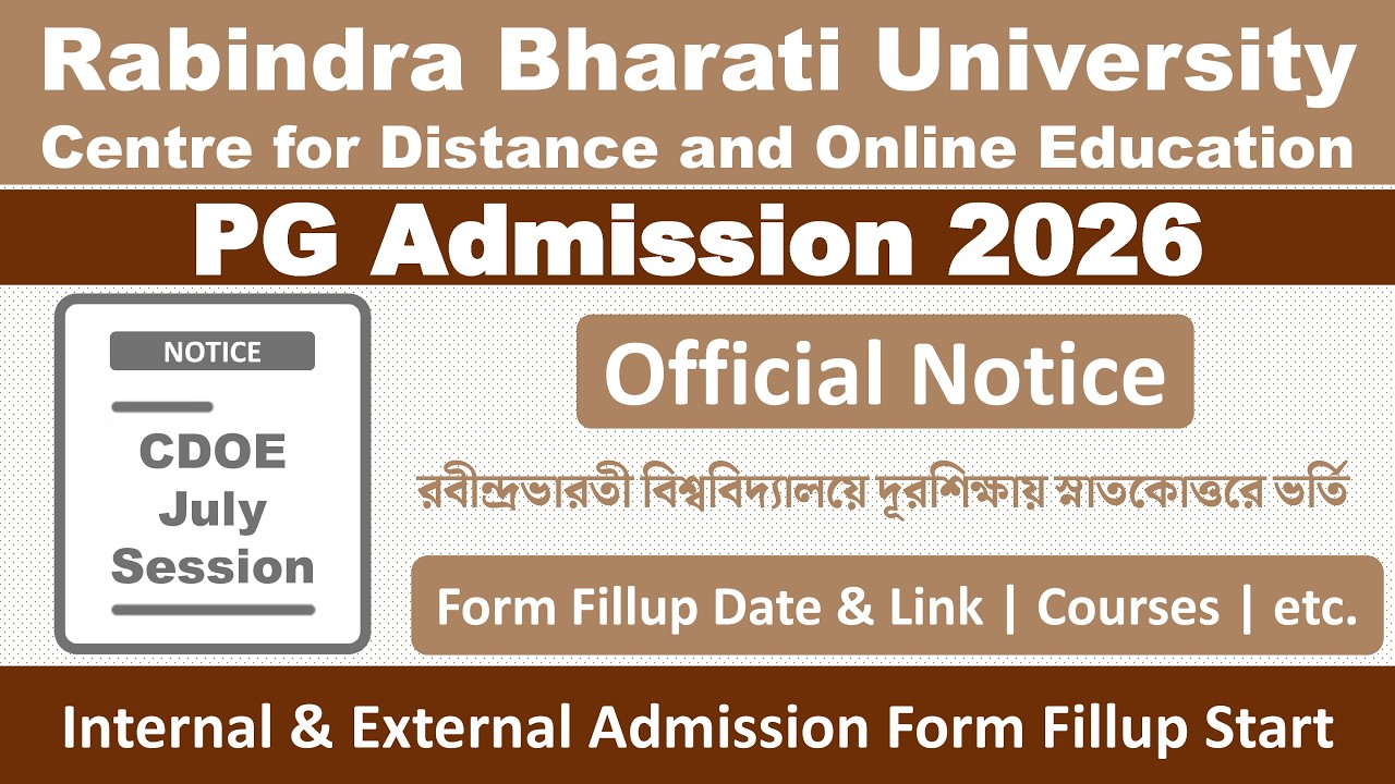 Rabindra Bharati University PG Distance Admission 2026 July Session: RBU CDOE PG Official Notice