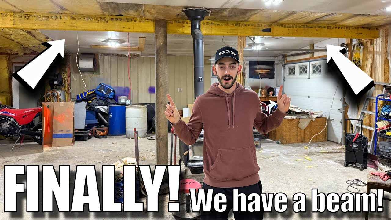 Load bearing beam install for our dream garage makeover! |EP.16| Beam prep, install, wall removal.
