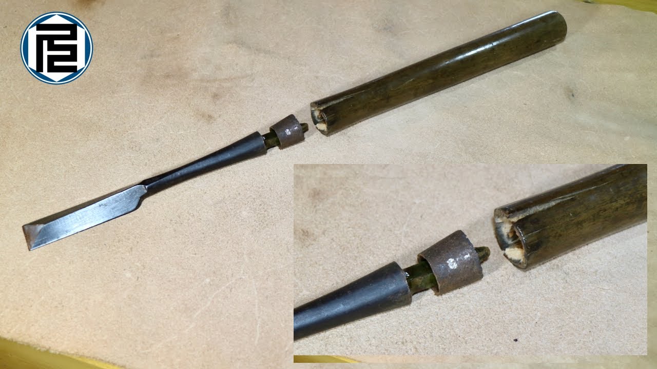 手作業で鑿（のみ）を修復する Exchanging the chisel handle