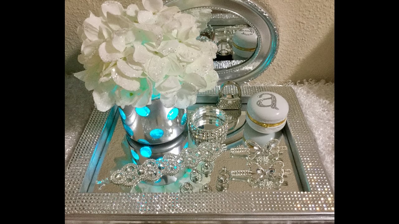Silver Vanity Tray with Rhinestones DIY