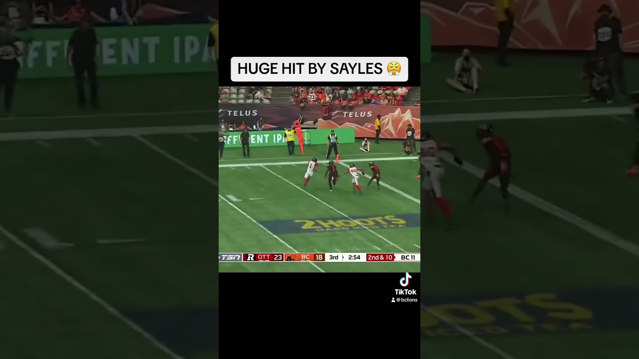 HUGE hit by DB Marcus Sayles #cfl #footballhighlights #nfl