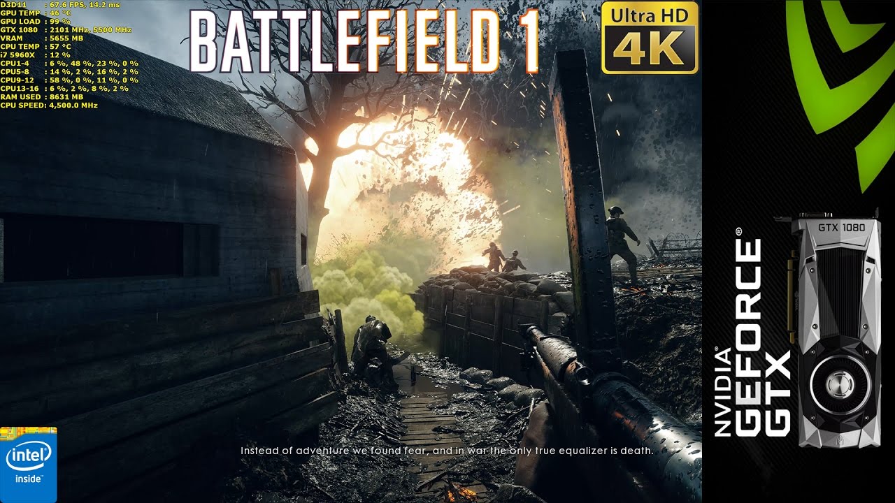 Battlefield 1 Campaign Ultra Settings 4K | GTX 1080 | i7 5960X 4.5GHz [4K]