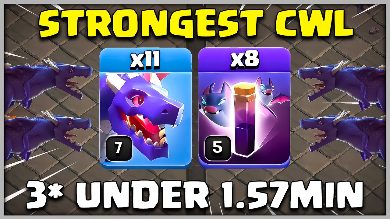 STRONGEST CWL - 3* Under 1.57Min Dragbat Th12 Attack Strategy | CoC