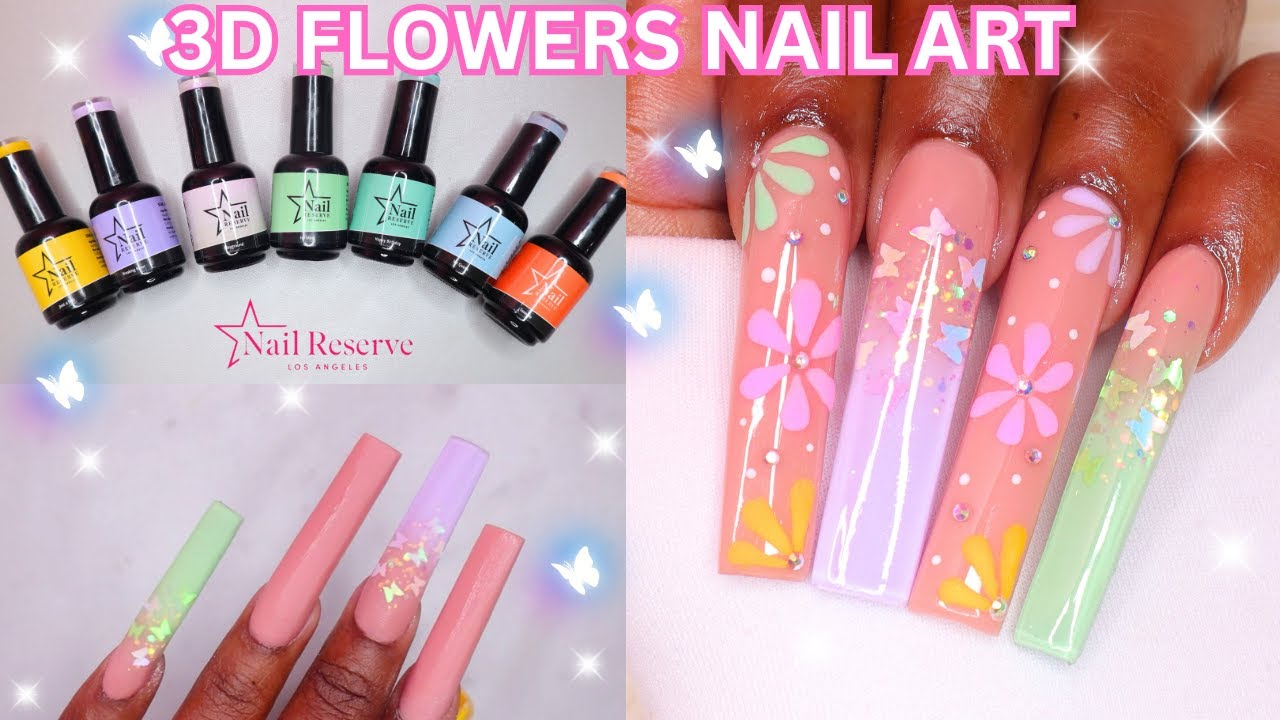 ✨EASY GLITTER OMBRE POLYGEL NAILS & 3D FLOWERS NAIL ART | NAIL RESERVE SPRING GEL POLISHES REVIEW!