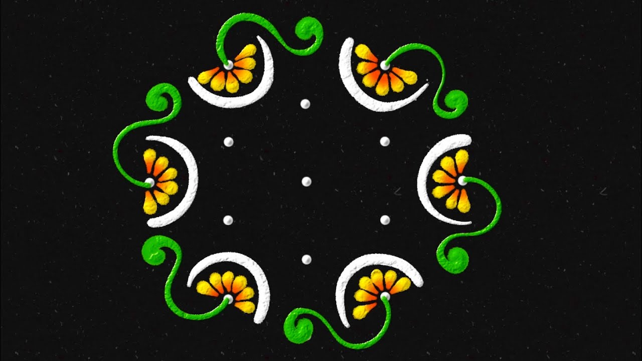 Beautiful daily Rangoli with 5-3 dots 💐| Easy Flower Rangoli || dots Kolam | Colour Rangoli kolam