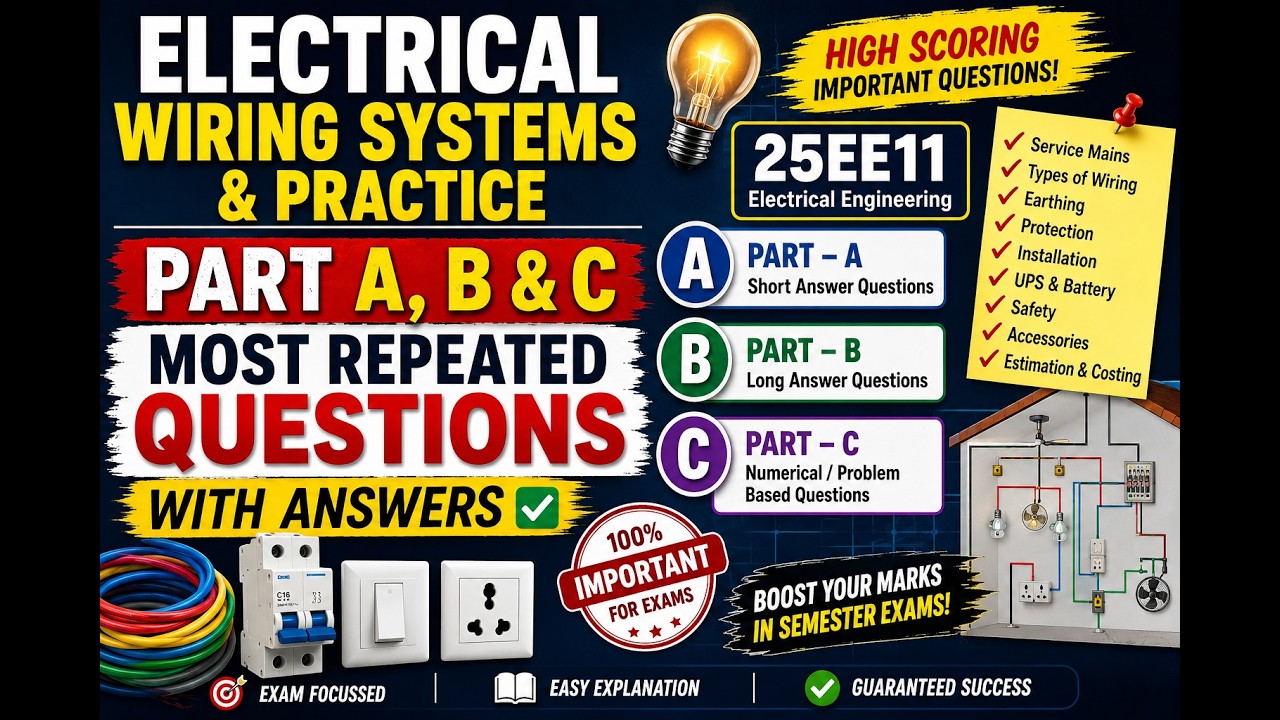 Most Repeated Exam Questions with Answers | Electrical Wiring Systems & Practice#diplomaelectrical