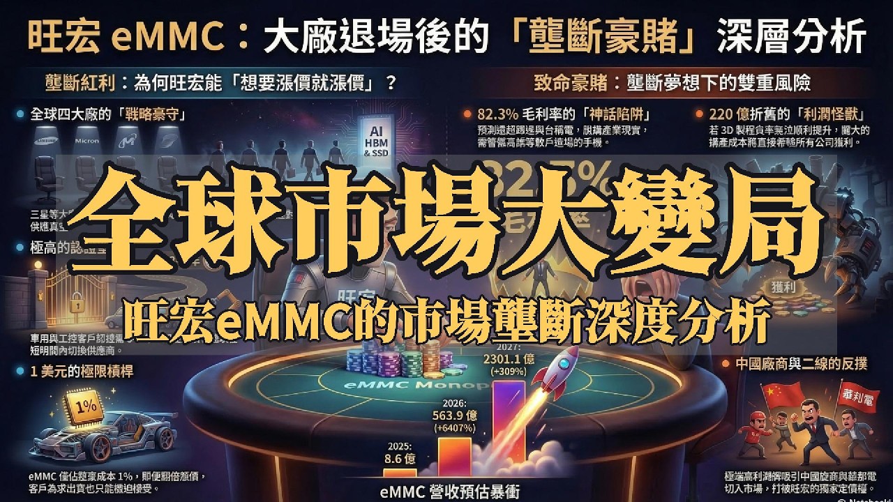 【退休存股族必看】主題-300元的旺宏合理嗎？eMMC 的市場壟斷與布局深度分析