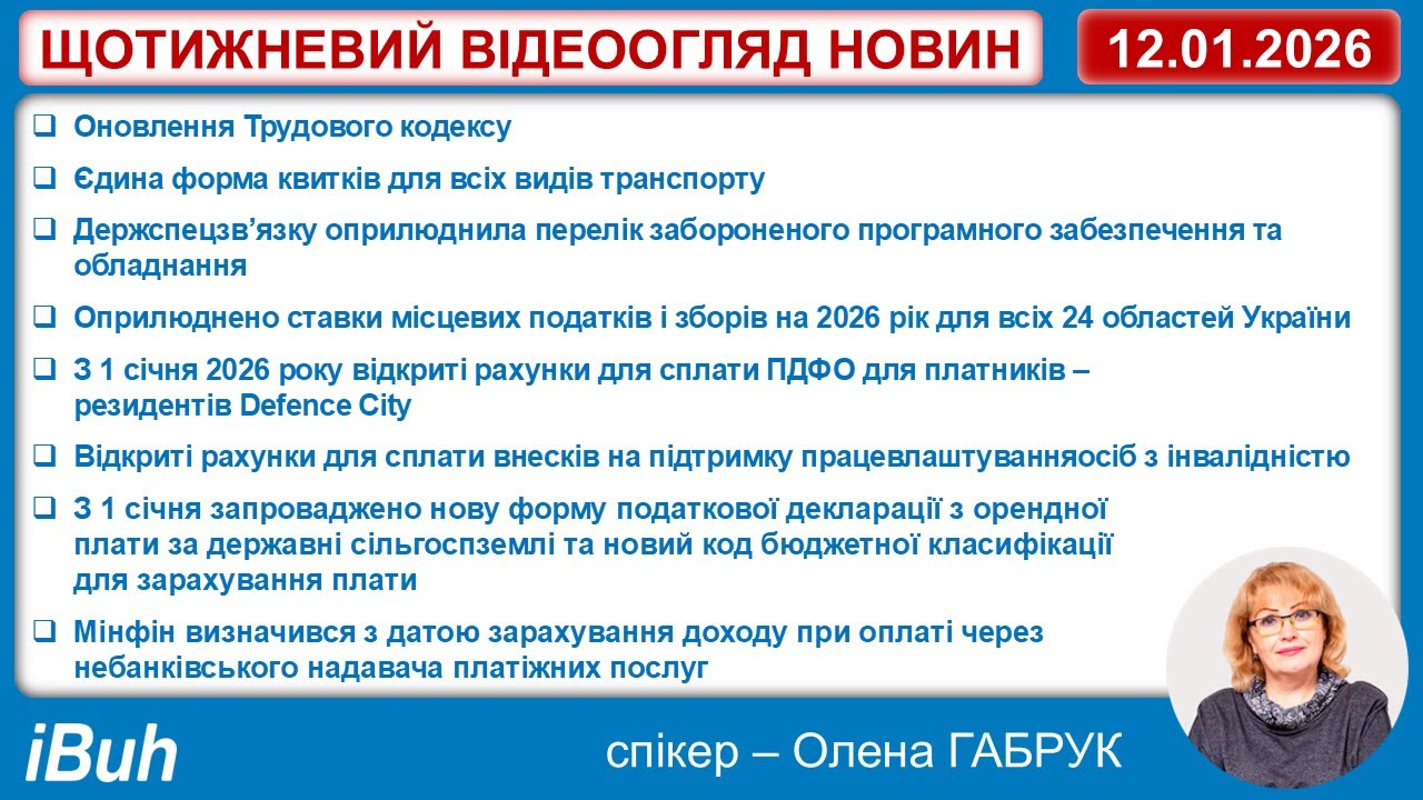 12.01.2026. Бухгалтерські новини. Відеоогляд