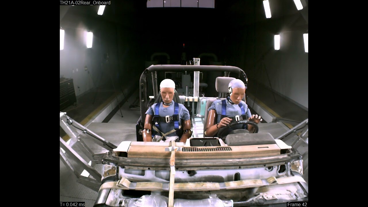 1996 Jeep Wrangler Rear End Sled Crash Test NIAR TH21A 02 by Tracy Law Firm Crash Lab