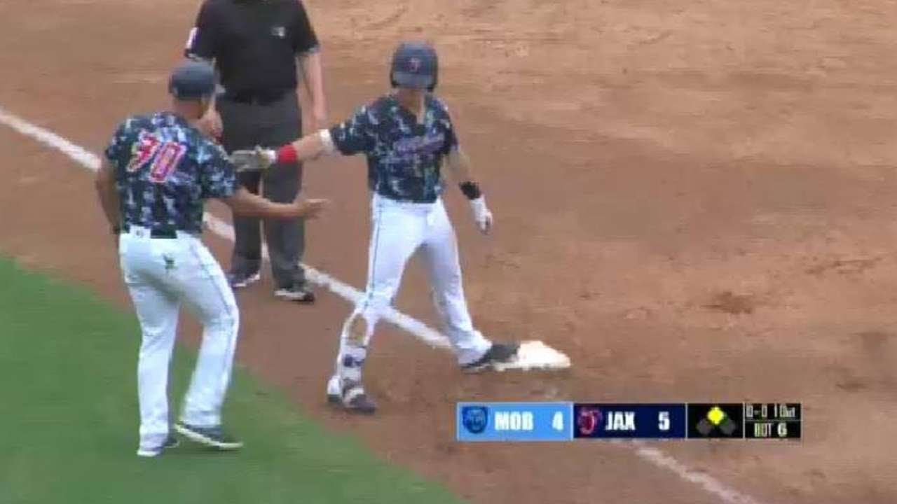 Jumbo Shrimp's Barrett legs out a triple