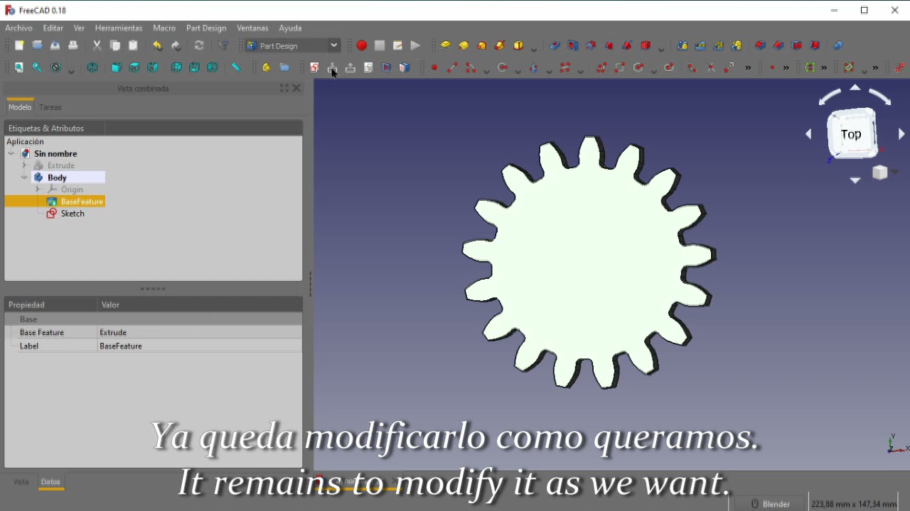 C&oacute;mo hacer Engranaje, ruedas dentadas, pi&ntilde;ones. How to make gears, sprockets. Freecad