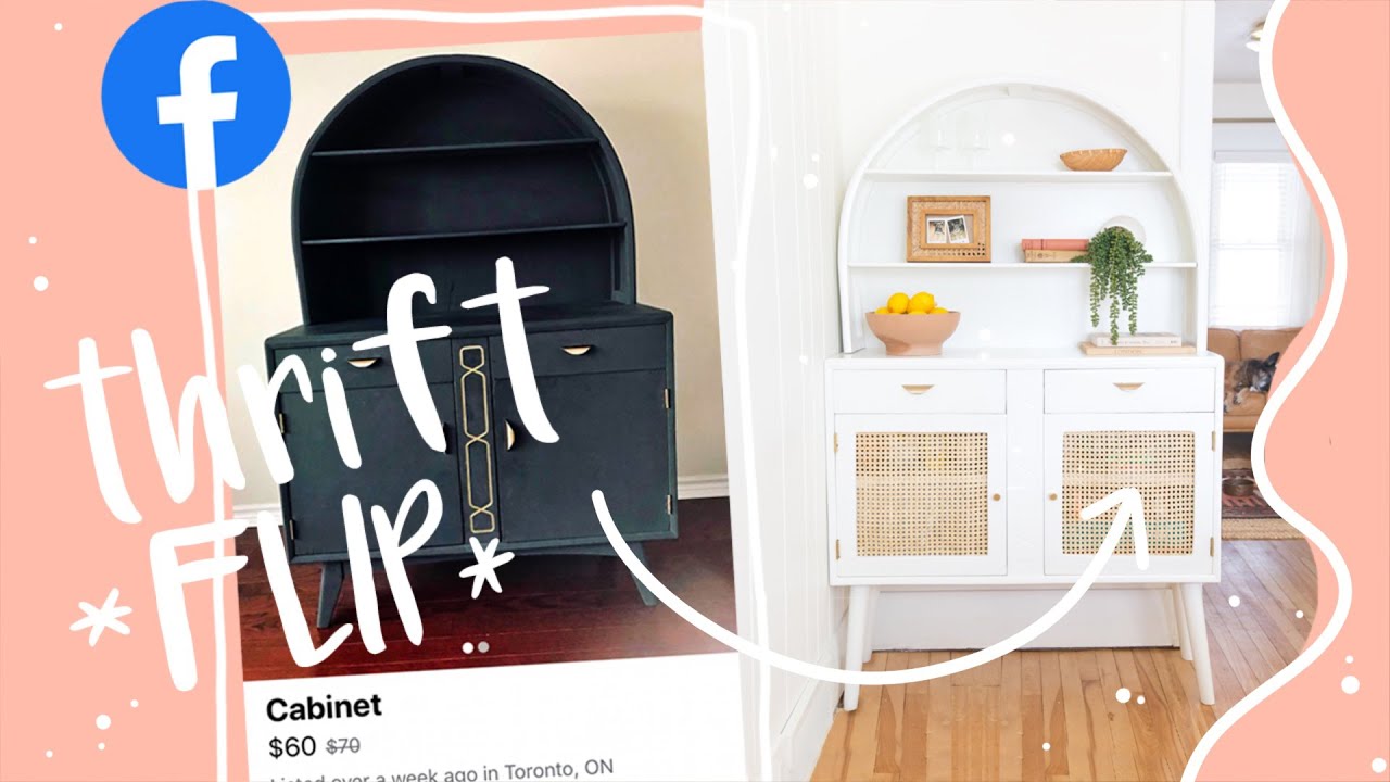 THRIFT FLIP! * Arched Cane Bar Cabinet!