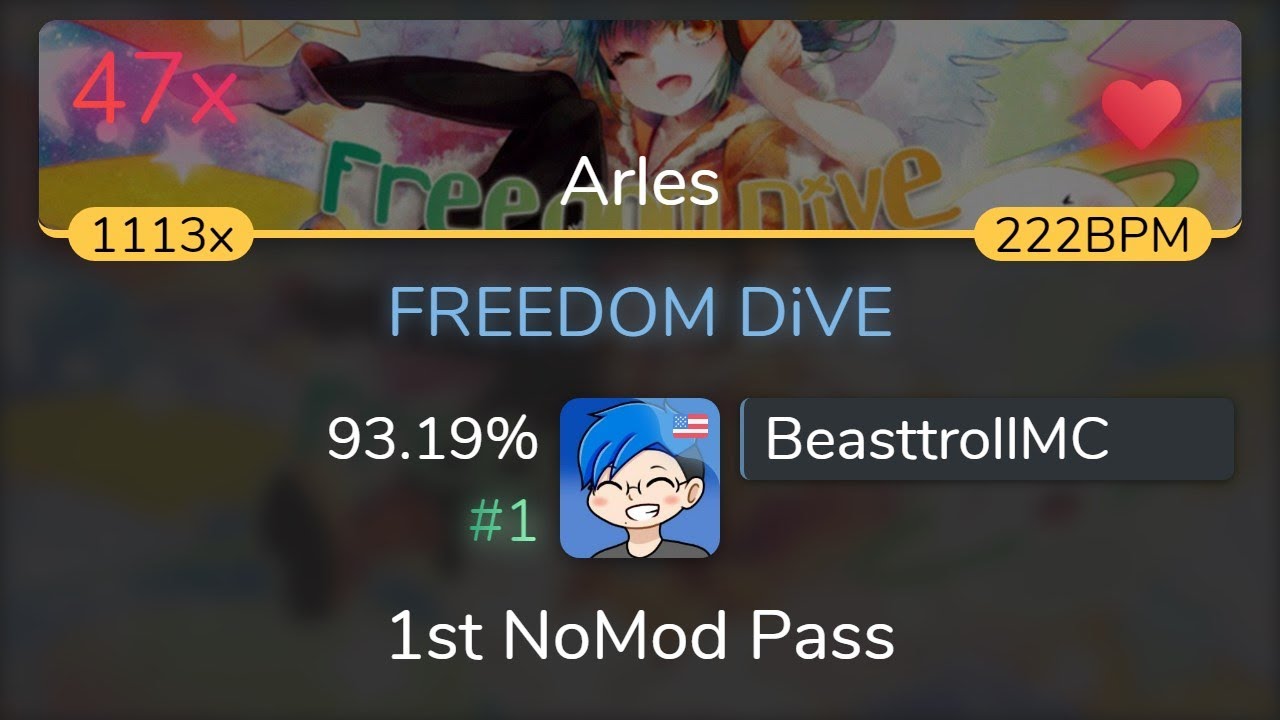 [9.38⭐] BeasttrollMC | xi - FREEDOM DiVE [Arles] 93.19% {#1 💖 47❌} - osu!