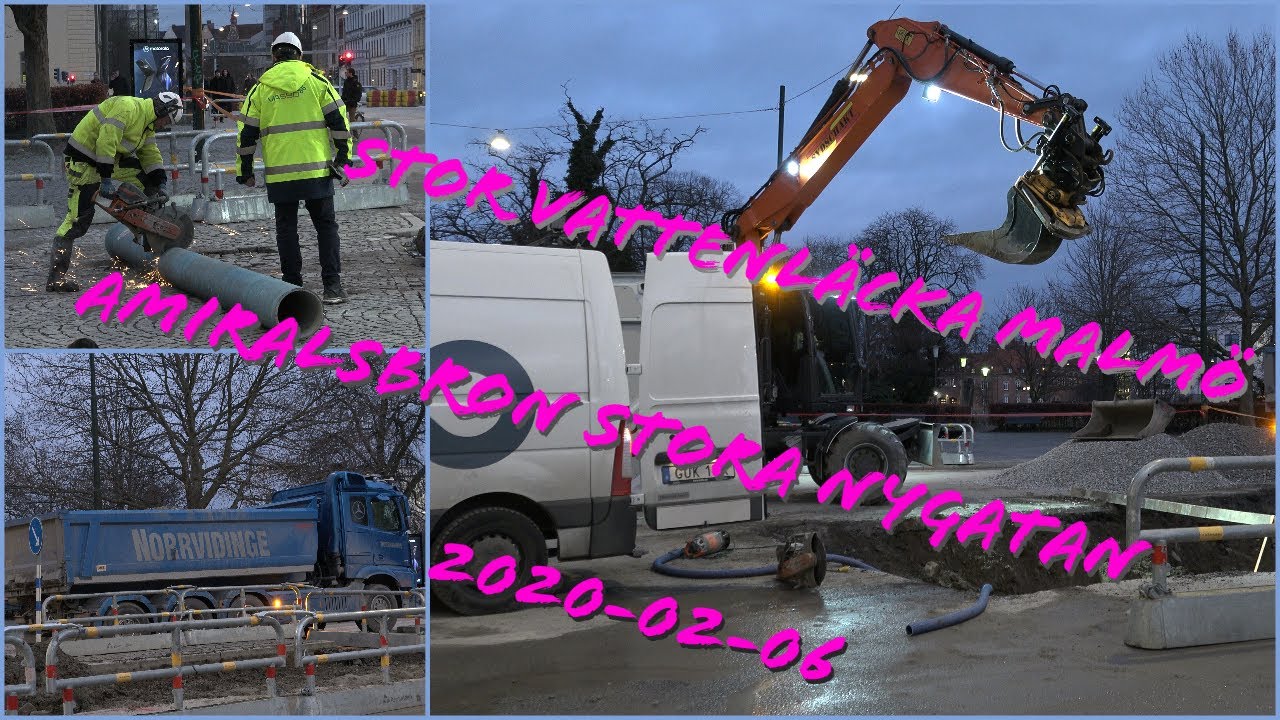 Vattenläcka Malmö Amiralsbron Stora Nygatan  2020-02-06