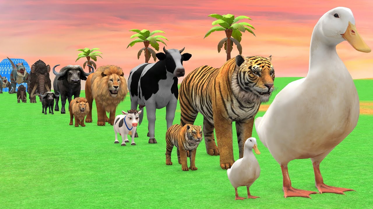 Long Slide Game with Cow Elephant Gorilla Hippopotamus Tiger 3d Animal Game Funny 3d Animals
