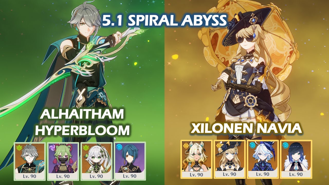 Alhaitham Hyperbloom & Navia Xilonen 5.1 Spiral Abyss Floor 12 Genshin Impact