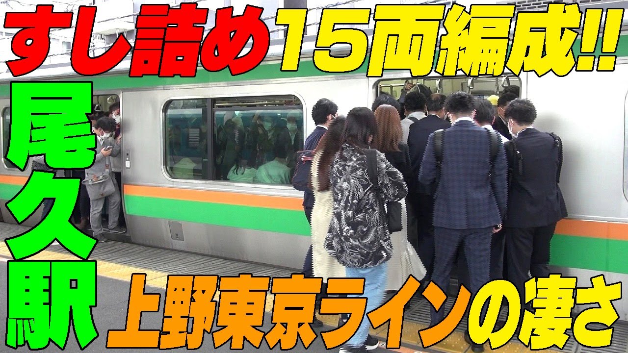 【UTLすし詰め15両編成】上野東京ラインはやっぱり凄い!!【JR尾久駅】＃通勤ラッシュ　東京都北区