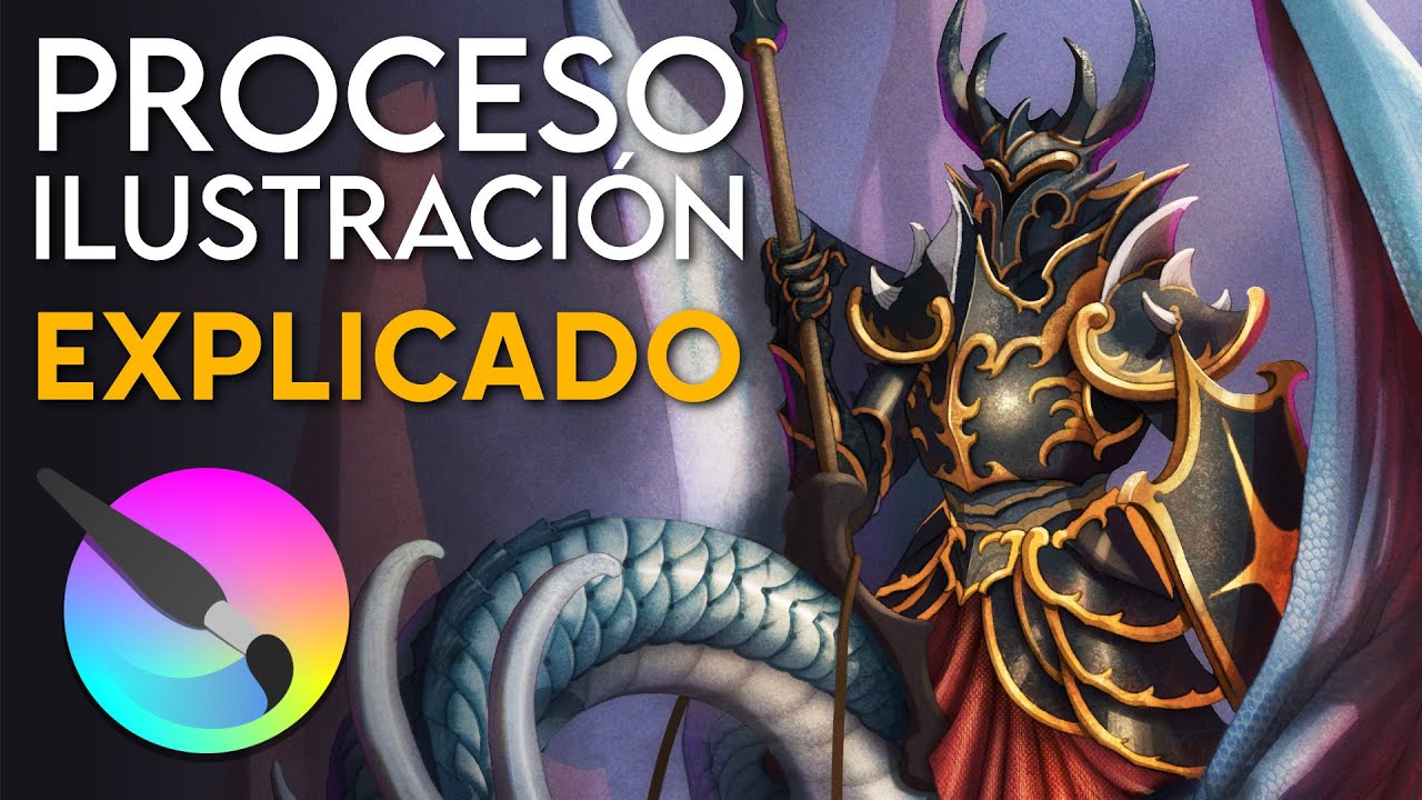 Proceso Ilustración Krita comentado | Caballero montado en wyvern