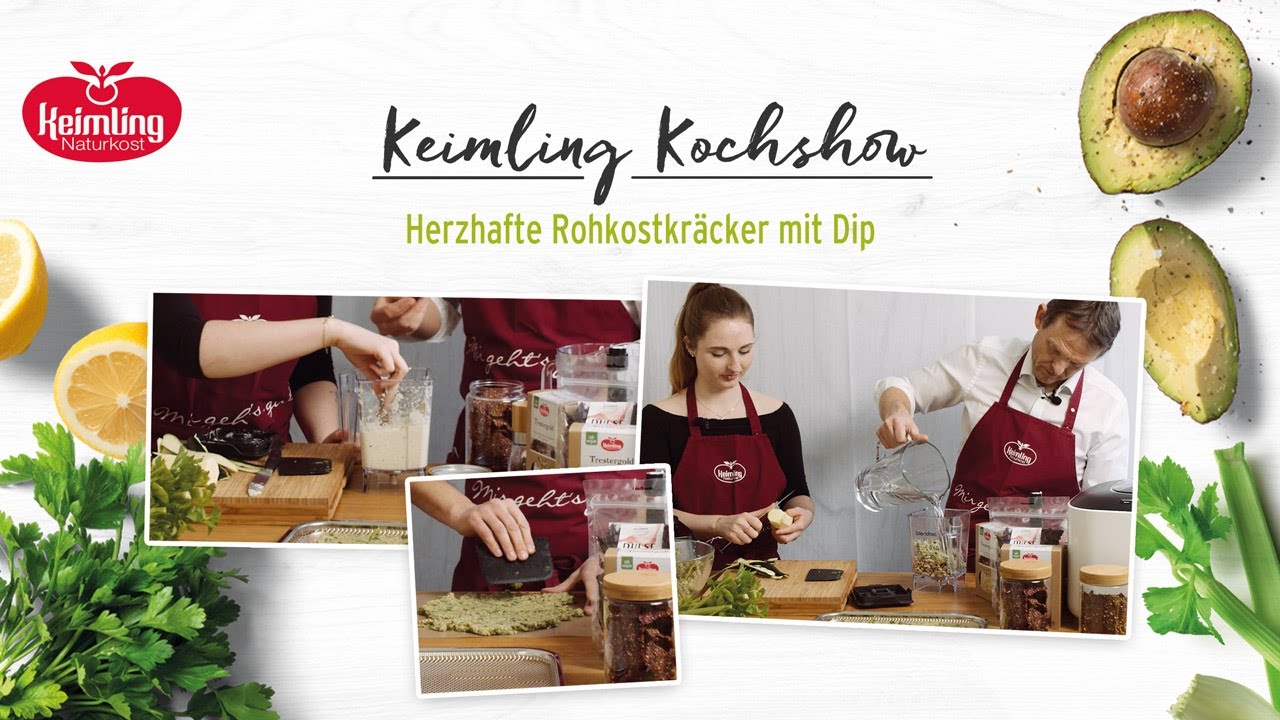 Herzhafte Rohkostkräcker mit Dip