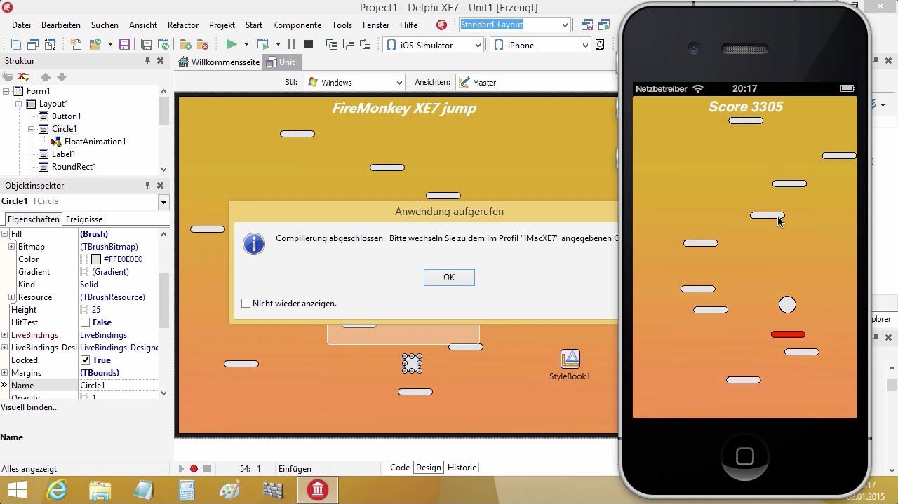 Tutorial: Small game with a long end in FireMonkey XE7 (Delphi XE7) on Win, iOS