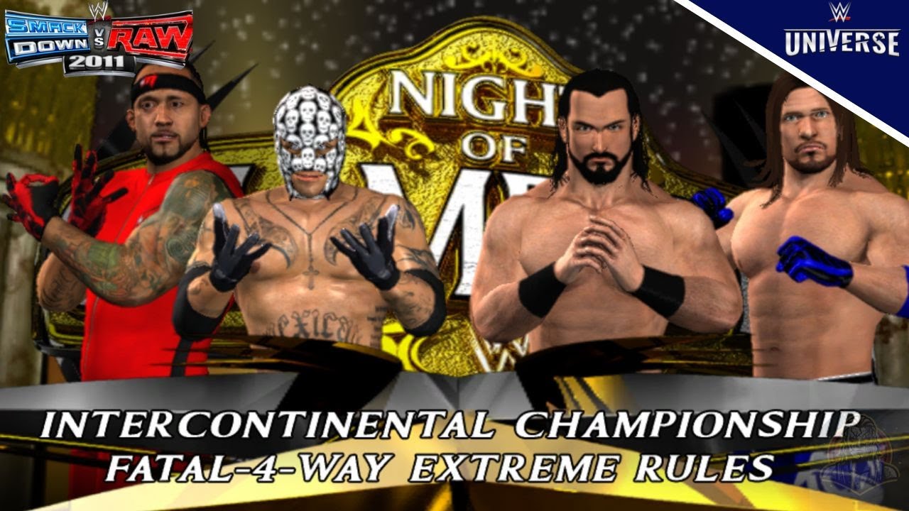 EXTREME RULES McIntyre vs AJ Styles vs Mysterio vs MVP - Intercontinental Championship - WWE SvR2011