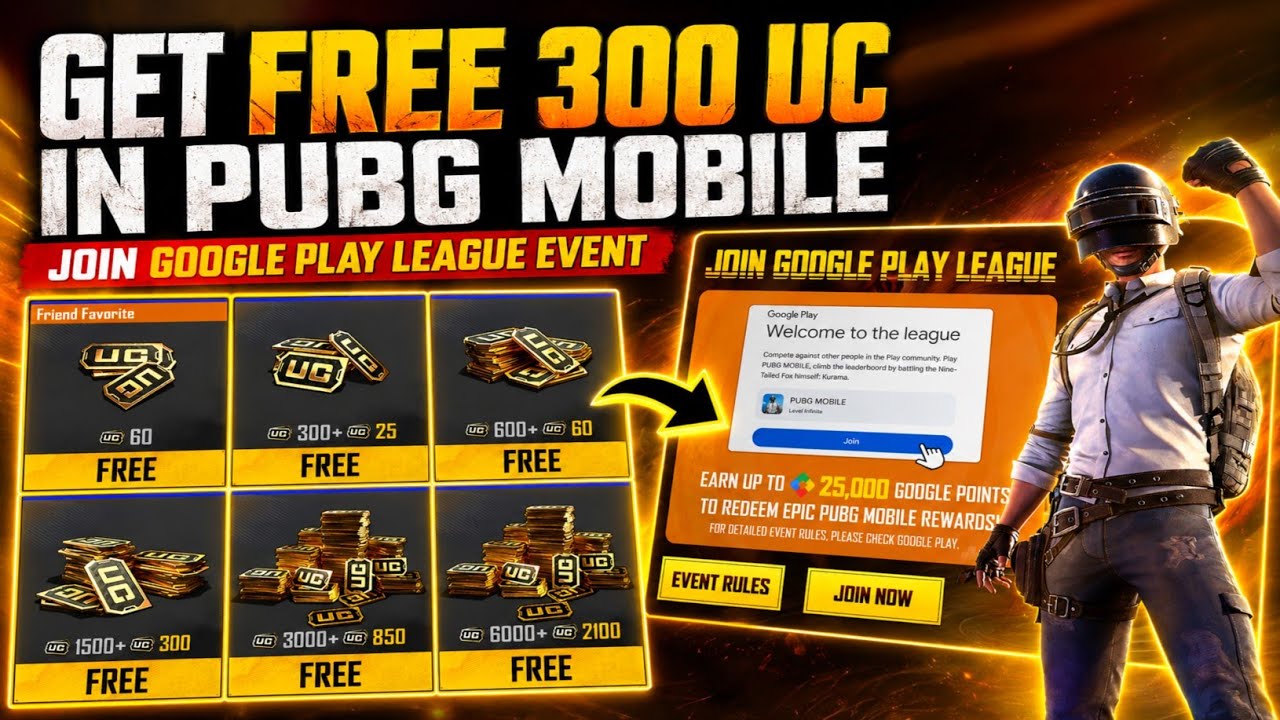 😍GET FREE 300 UC IN PUBG MOBILE | JOIN GOOGLE PLAY LEAGUE EVENT | 25000 PLAY POINTS FREE