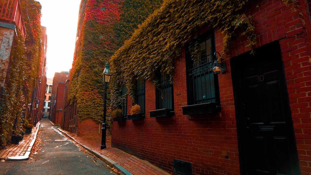 Boston, Massachusetts 4K - Walk at Beacon Hill - Fall Foliage ASMR