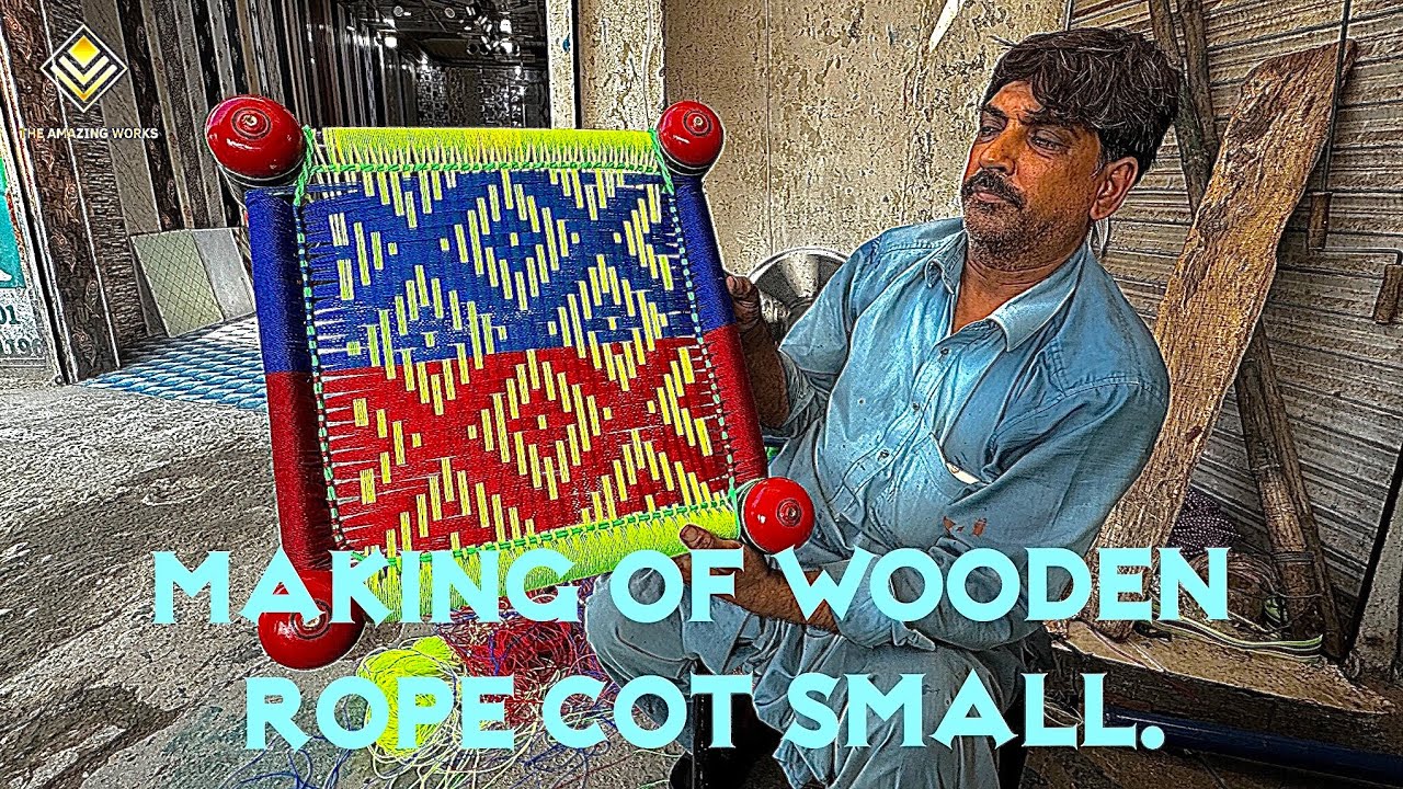 The Amazing Technique Of Weaving a Small Cot | Wonderful Designed Nylon Rope Small Charpai Weaving