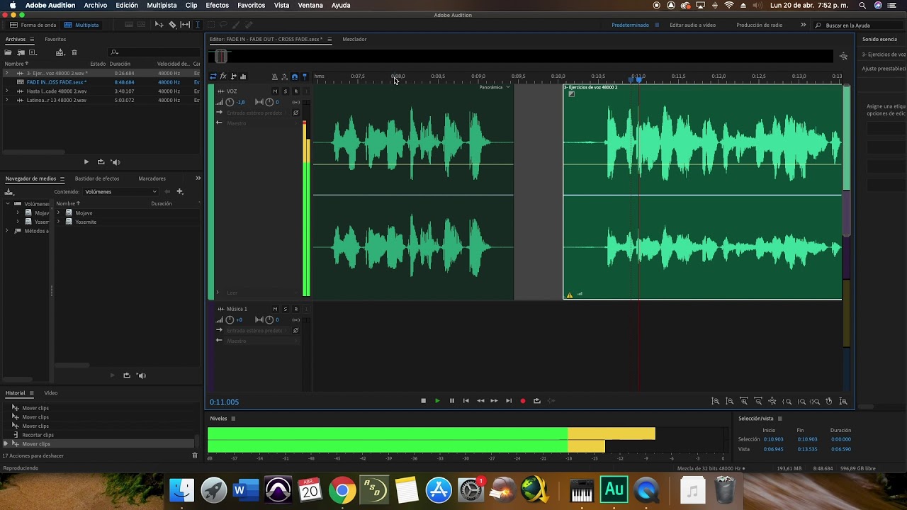 Tutorial Audition - fade in, fade out y crossfade