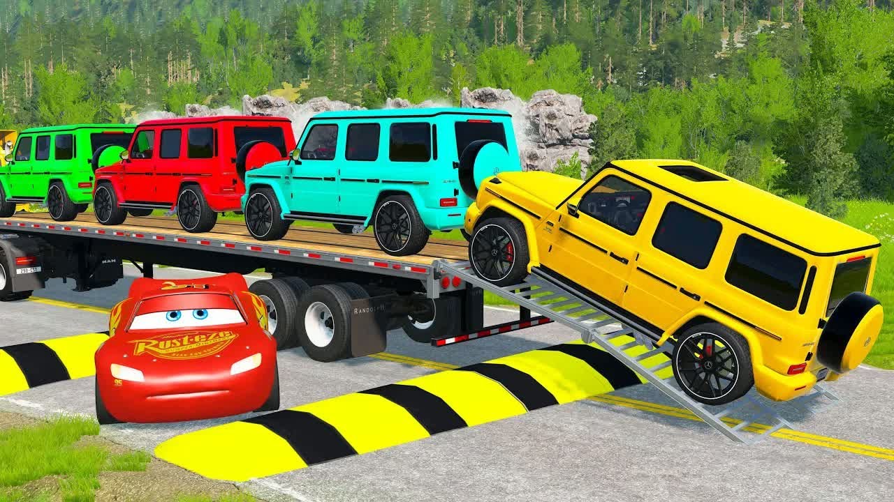 Flatbed Truck McQueen | Transportation with Truck - Pothole vs Car #55 | BeamNG.Drive Gameplay