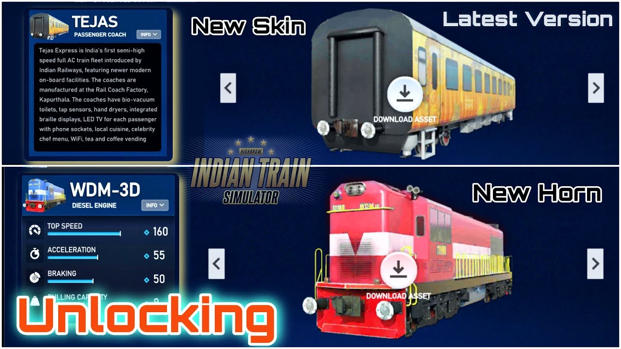 Indian Train Simulator Unlocking WDM-3D Engine and Tejas Express with New Skin in Latest Version