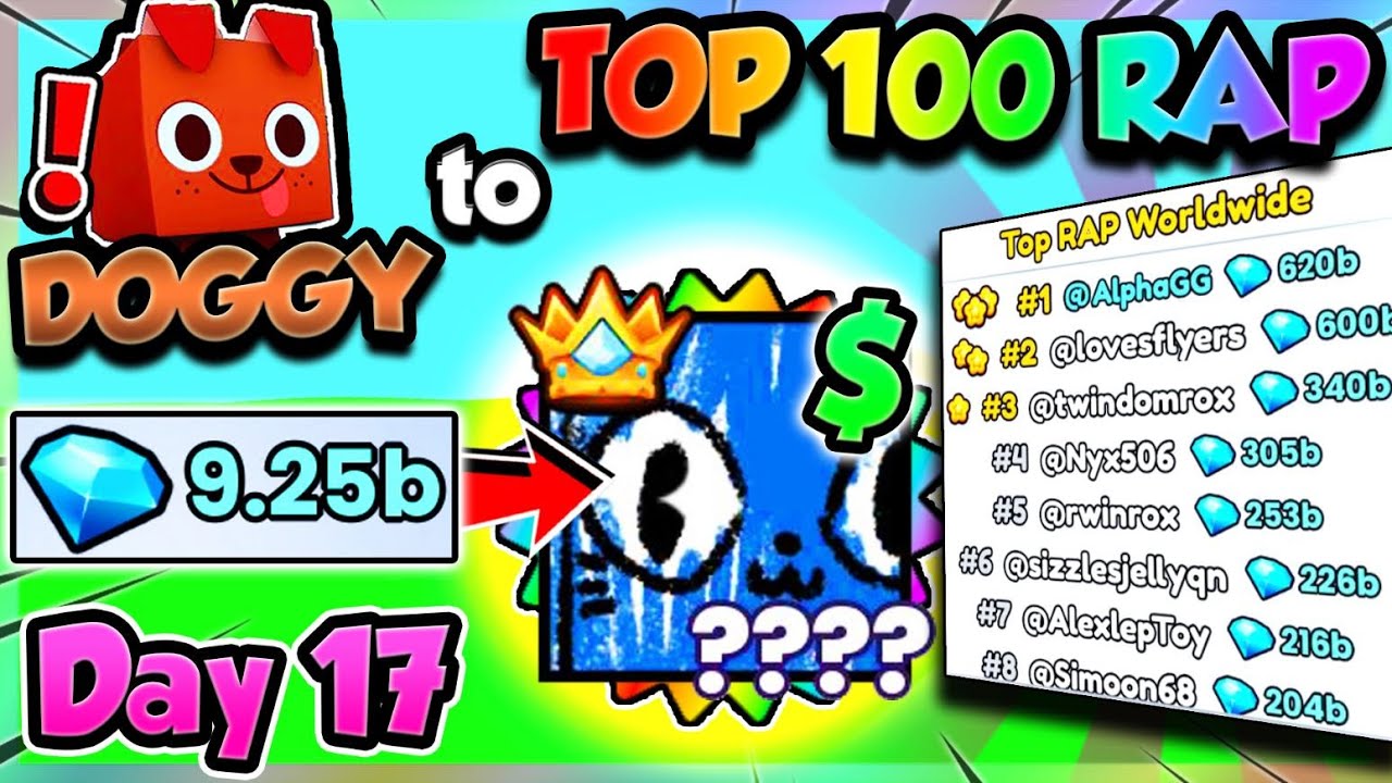 Doggy ➜ TOP 100 RAP (Day 17) GETTING BILLIONS OF GEMS!! (Pet Simulator 99 Roblox)