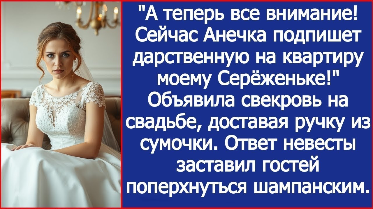 Все внимание! Сейчас Анечка подпишет дарственную на квартиру моему сыну! Заявила свекровь на свадьбе