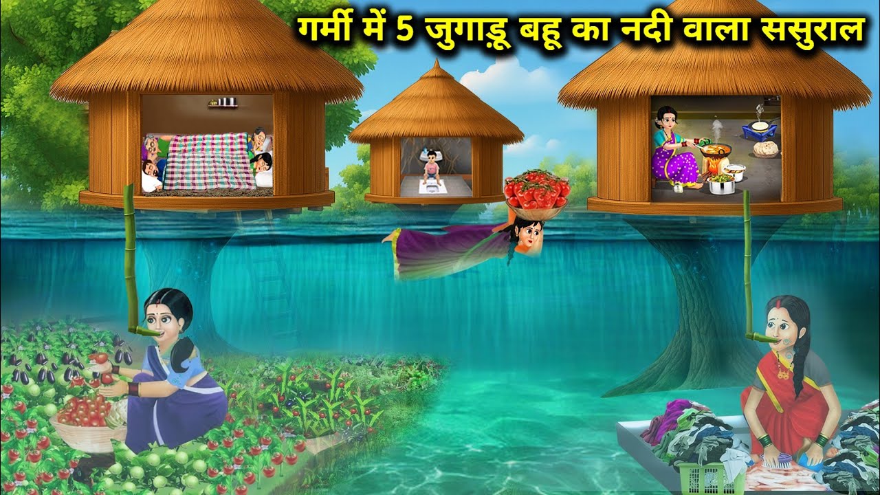 गर्मी में 5 जुगाड़ू बहू का नदी वाला पेड़ का ससुराल || In Summer,  5 Jugadu Daughter || Cartoon Video