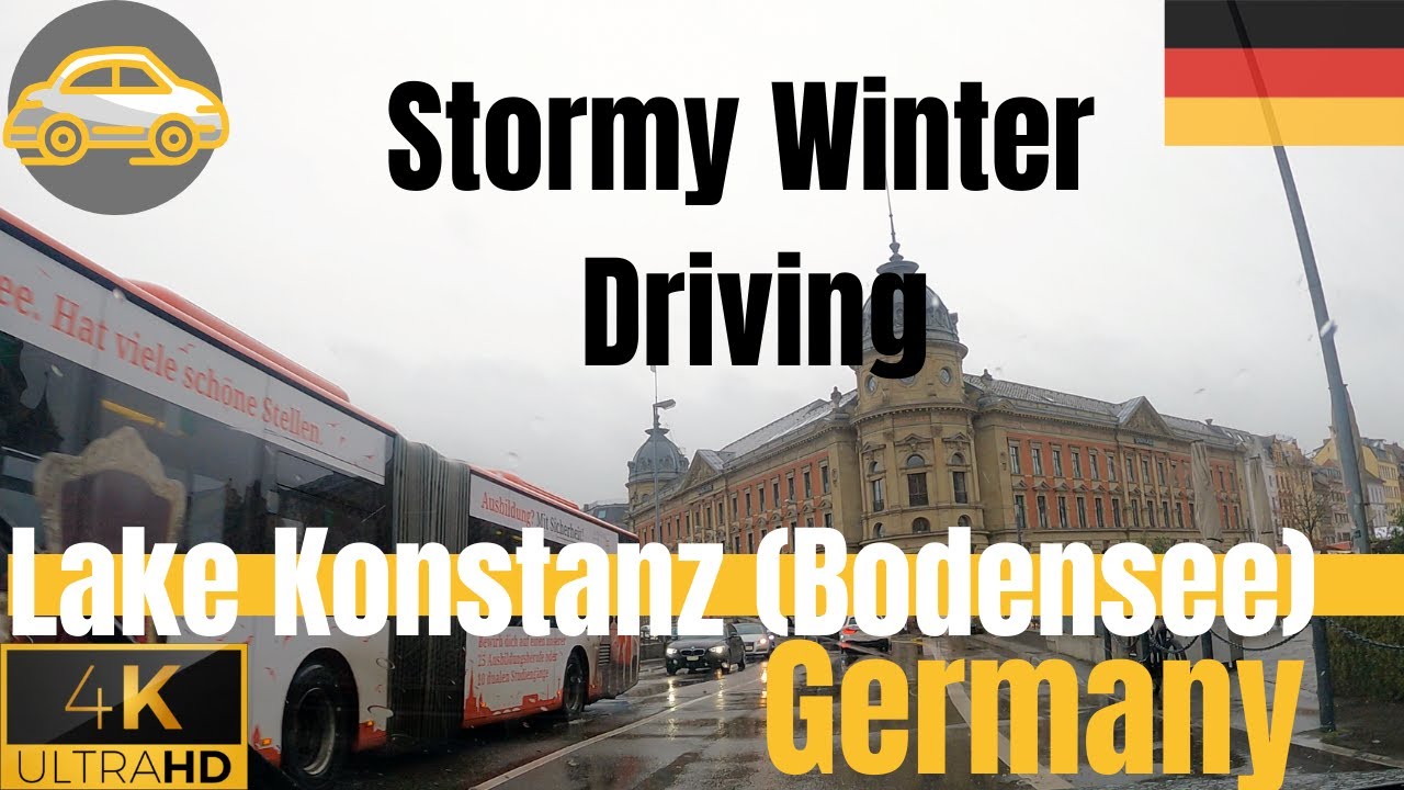 Stormy Winter Driving Down to Lake Konstanz (Bodensee), Germany