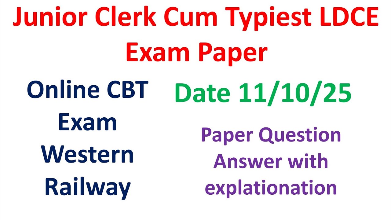 LDCE Junior Clerk cum Typist CBT Exam Paper Western Railway conducted by RRB 